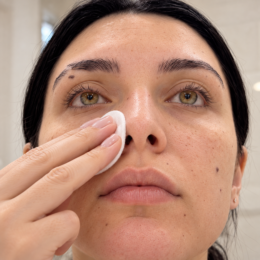 Cleaning and drying the skin around the nose