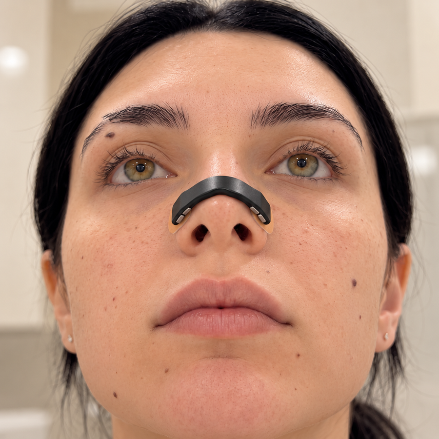 Wearing the magnetic nasal band connected to the patches
